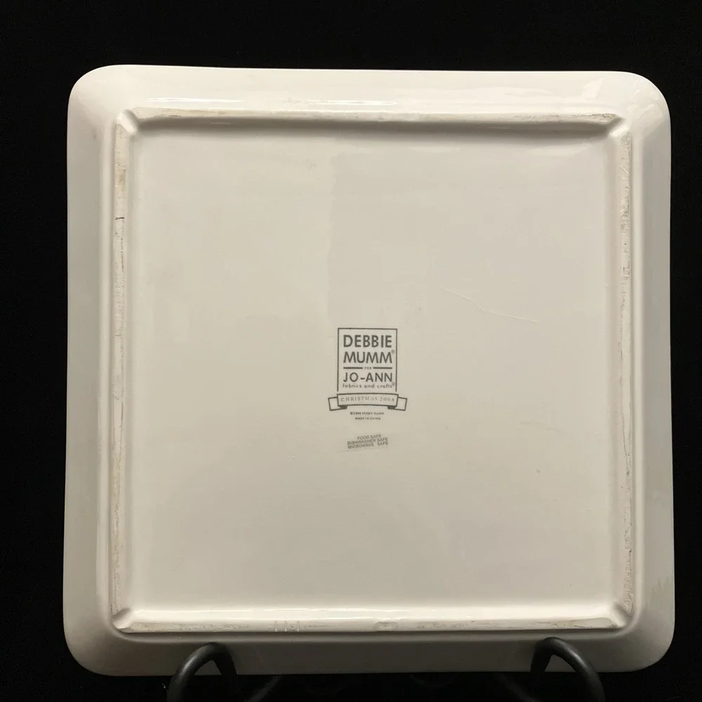 Debbie Mumm JoAnn 2008 Holly Berries Square Porcelain Serving Platter Plaid Chip